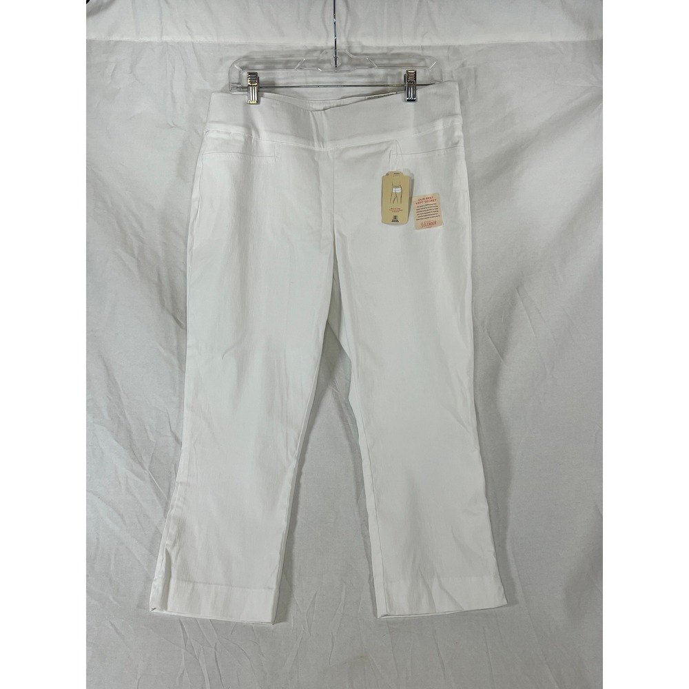 White Stretch Pull-On Pants‎ Women Rayon Nylon Slim Fit Work Casual